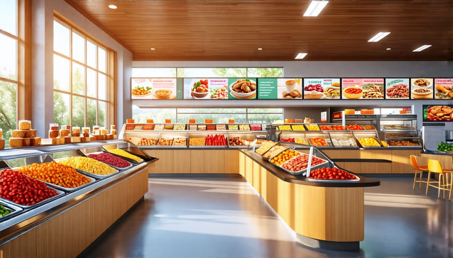 School offering healthy snacks including mushroom gummies in a cafeteria setting