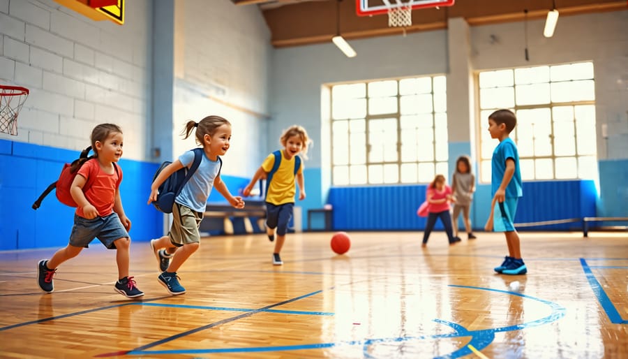 Group of students engaged in various exercises in a gym setting