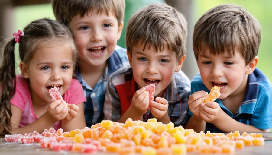 Children eating freeze-dried candy at school